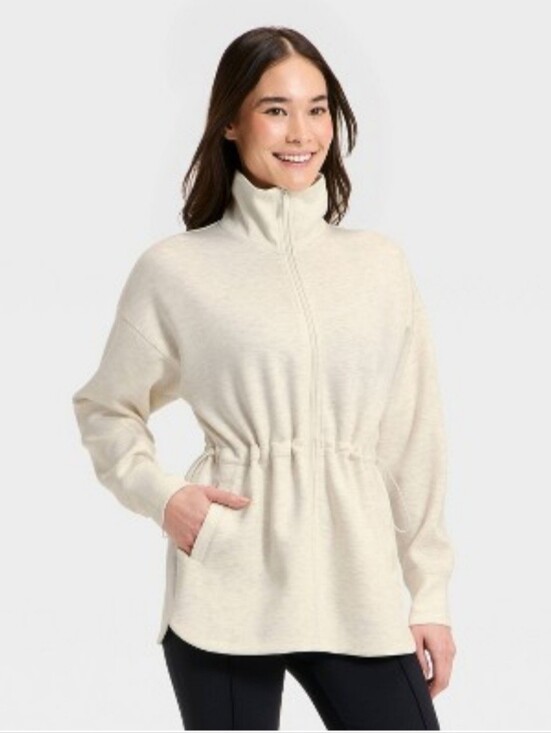 all in motion Jackets & Blazers - Women's Airy Sleek Long Full Zip Collared Jacket - All In Motion' Cream Heather